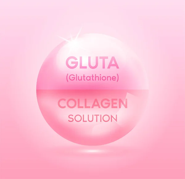 글루타티온 콜라겐 용액은 분홍색입니다 비타민 스킨케어 디자인 과학적 Vector Eps10 — 스톡 벡터