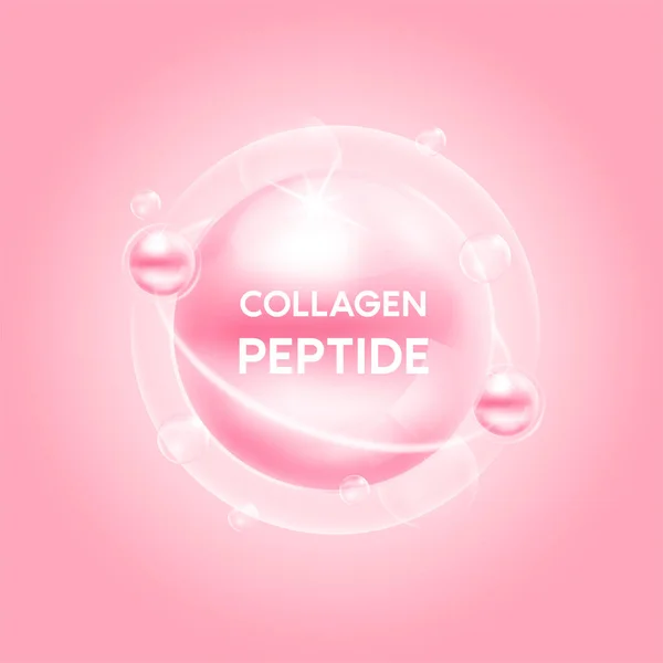 Peptide Collagene Rosa Bolla Ossigeno Siero Formula Chimica Trattamento Bellezza — Vettoriale Stock
