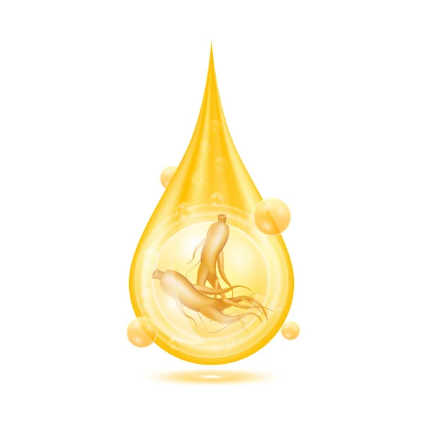 Женьшень Корень Золотой Капли Воды Витамины Коллагеновая Сыворотка Апельсина Сияние — стоковый вектор