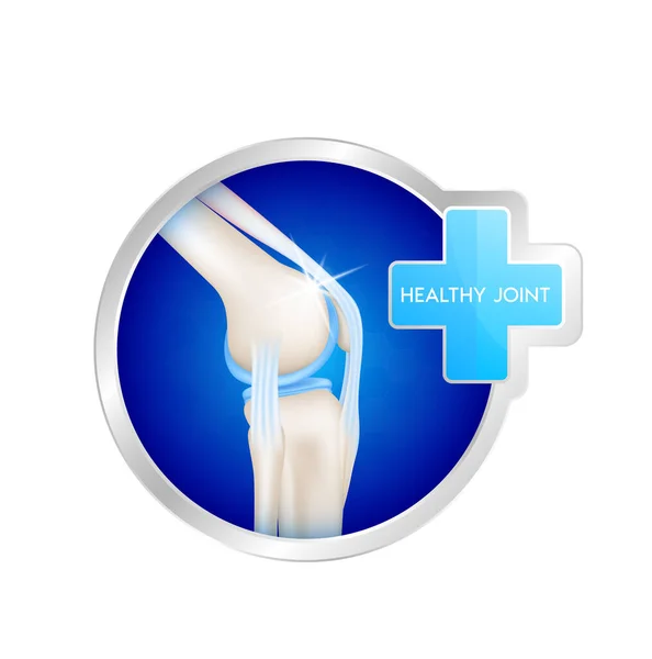 Sano Osso Articolare Umano Alluminio Etichetta Con Segno Medico Blu — Vettoriale Stock