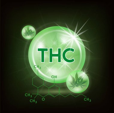 Yeşil Marijuana Yaprakları. Tıbbi bitkiler, THC (Tetrahydrocannabinol) yağ keneviri ürünleri. Vektör EPS10 illüstrasyonu.