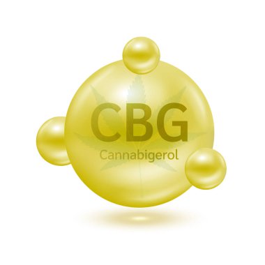 Beyaz arkaplanda marihuana özü Cannabigerol (CBG) izole edildi. Vektör EPS10. Alternatif bitkiler. Tıbbi ve bilimsel kavramlar.