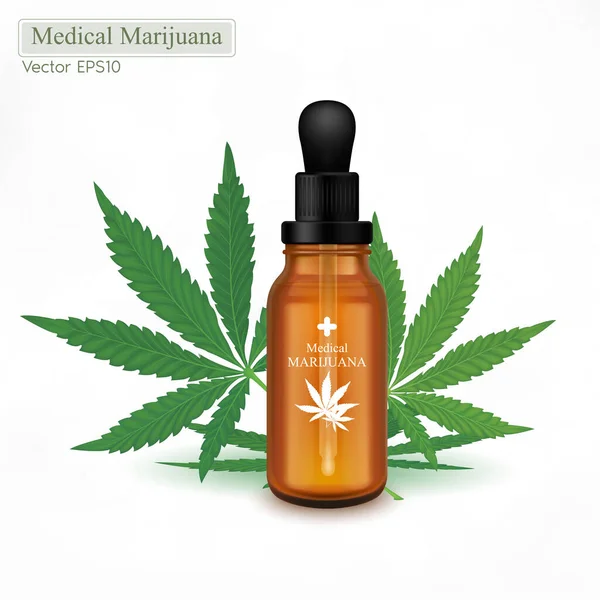 Marihuana Konopný Olej Skleněné Láhvi Lékařské Byliny Pomáhají Léčit Nemoci — Stockový vektor
