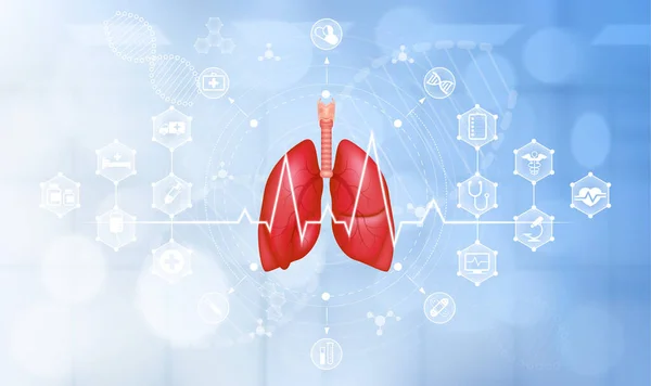 健康的な肺の診察 現代の画面インターフェイス 医療科学の概念技術とアイコン医療ネットワーク接続 現実的な3Dベクトル — ストックベクタ