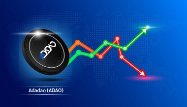 Adadao madeni parası siyah. Borsa yatırım grafiği yeşil ve kırmızı olan kripto döviz sembolü. Ekonomik trendler iş konsepti. 3B Vektör illüstrasyonu.