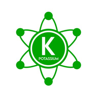 Atom yeşilinde mineral potasyum simgesi. Beyaz arkaplanda izole edilmiş basit bir çizgi. Tıp sembolü bilim konsepti. Vektör EPS10 illüstrasyonu.