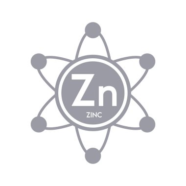 Mineraller çinko simgesi atom grisi formunda beyaz arkaplanda izole edilmiş basit bir çizgi. Tıp sembolü bilim konsepti. Vektör EPS10 illüstrasyonu.