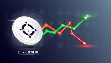 Elrond madeni para beyazı. Borsa yatırım grafiği yeşil ve kırmızı olan kripto döviz sembolü. Ekonomik trendler iş konsepti. 3B Vektör illüstrasyonu.