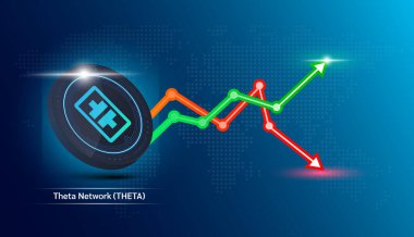 Teta Ağı kara para. Borsa yatırım grafiği yeşil ve kırmızı olan kripto döviz sembolü. Ekonomik trendler iş konsepti. 3B Vektör illüstrasyonu.