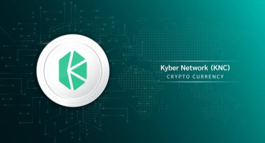 Kyber Network coin cryptocurrency token symbol. Crypto currency with stock market investment trading. Coin icon on dark background. Economic trends finance concept. 3D Vector illustration.