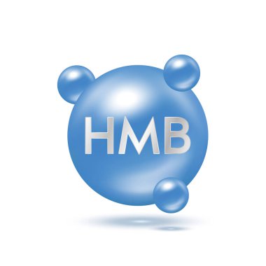 HMB Pill nutrients that help strengthen slow down the deterioration muscle. Icon blue isolated white background. Vector EPS10. Sport supplement and medical science concept.