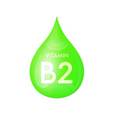 Drip vitamin B2 green icon 3D isolated on a white background. Drop minerals and vitamins complex realistic. Used for nutrition products food. Medical scientific concepts. Vector EPS10 illustration.