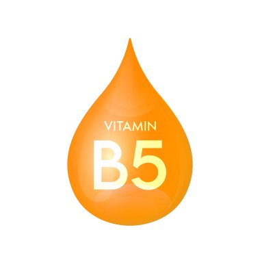 Drip vitamin B5 orange icon 3D isolated on a white background. Drop minerals and vitamins complex realistic. Used for nutrition products food. Medical scientific concepts. Vector EPS10 illustration.