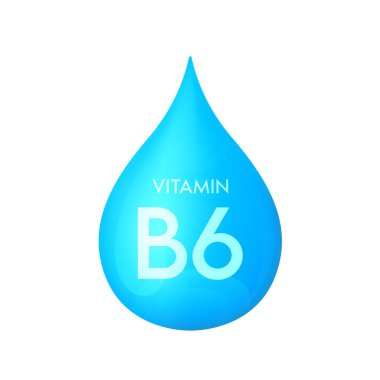 Drip vitamin B6 blue icon 3D isolated on a white background. Drop minerals and vitamins complex realistic. Used for nutrition products food. Medical scientific concepts. Vector EPS10 illustration.