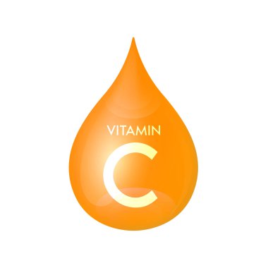 Drip vitamin C orange icon 3D isolated on a white background. Drop minerals and vitamins complex realistic. Used for nutrition products food. Medical scientific concepts. Vector EPS10 illustration.
