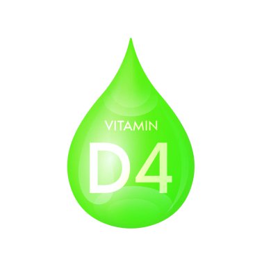 Drip vitamin D4 green icon 3D isolated on a white background. Drop minerals and vitamins complex realistic. Used for nutrition products food. Medical scientific concepts. Vector EPS10 illustration.