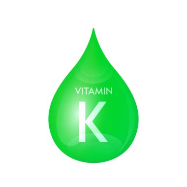 Drip vitamin K green icon 3D isolated on a white background. Drop minerals and vitamins complex realistic. Used for nutrition products food. Medical scientific concepts. Vector EPS10 illustration.
