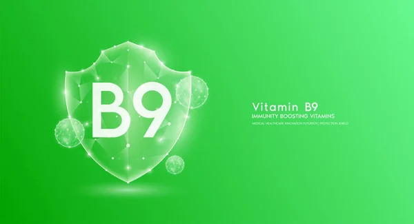 Vitamin Shield Polygonal Translucent Green Immunity Boosting Vitamins Medical Innovation — Vetor de Stock