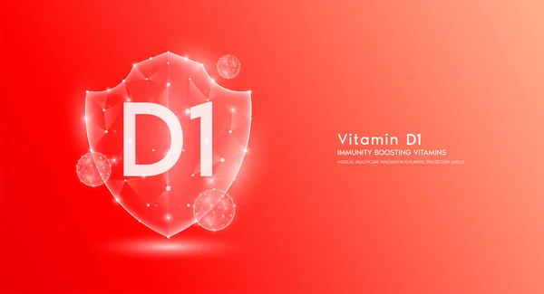 Vitamin Shield Polygonal Translucent Red Immunity Boosting Vitamins Medical Innovation — Vetor de Stock
