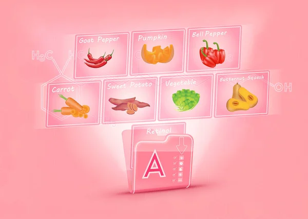 Folder Zebrać Witaminę Różowy Ekranie Wyświetlane Zdjęcia Owoców Warzyw Witamina — Wektor stockowy