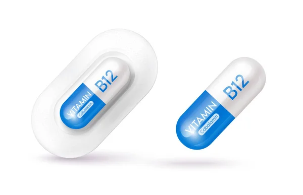 Blaue Vitamin B12 Medikamentenkapsel Nahrungsergänzungsmittel Gesundheit Neutralisieren Freie Radikale Mit — Stockvektor