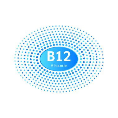 Beyaz izole arkaplanda B12 vitamini mavi ikonu formu. Cilt bakımı ve sağlık hizmetleri konsepti. Vektör illüstrasyonu.