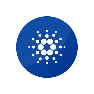 Beyaz arkaplanda izole edilmiş Cardano simgeleri. Şifreli para, blok zinciri teknolojisinde yaratıldı. Vektör illüstrasyonu.