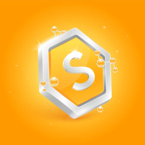 Sulfur Minerals Pentagon Orange Shape Chemical Atom Molecule Orbit Logo — Vector de stock