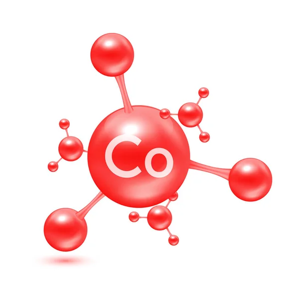 以原子分子红色光泽形式出现的矿物钴 在白色背景上孤立的图标3D 矿物质维生素复合体 医学和科学概念 矢量Eps10示例 — 图库矢量图片