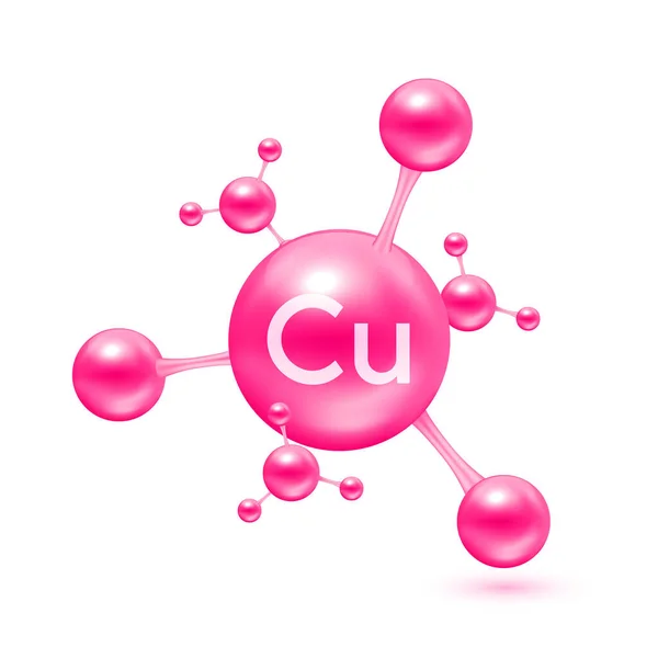 Минералы Медь Виде Атомов Молекулы Розовый Глянцевый Иконка Выделена Белом — стоковый вектор