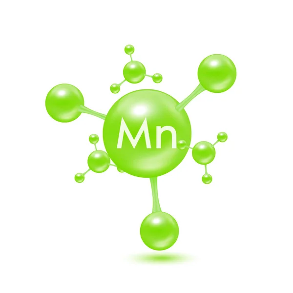 原子分子の形でマンガン鉱物は光沢があります マンガンのアイコン3Dは白い背景に隔離されている ミネラルビタミン複合体 医学と科学の概念 ベクトルEps10のイラスト — ストックベクタ