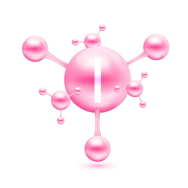 Ásványok Jód Formájában Atomok Molekulák Rózsaszín Fényes Ikon Elszigetelt Fehér — Stock Vector