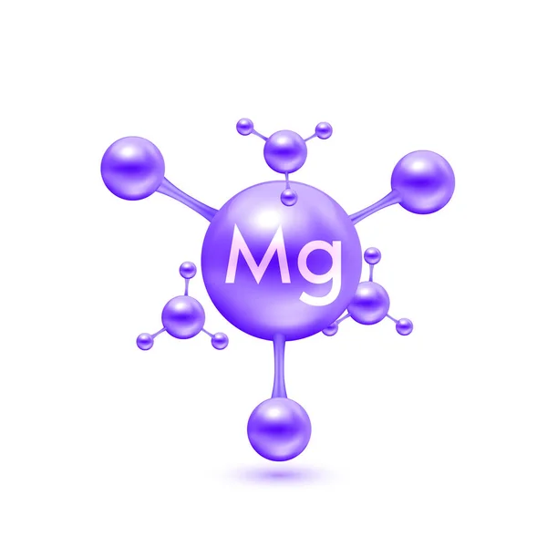 Mineral Magnesium Dalam Bentuk Atom Molekul Ungu Berkilau Ikon Diisolasi - Stok Vektor