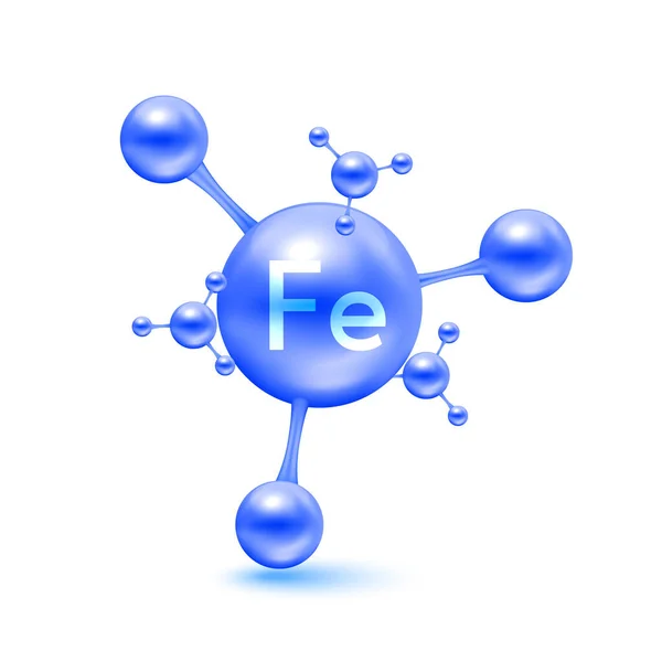 Ijzer Mineraal Vorm Van Atomen Moleculen Blauw Glanzend Zink Icoon — Stockvector