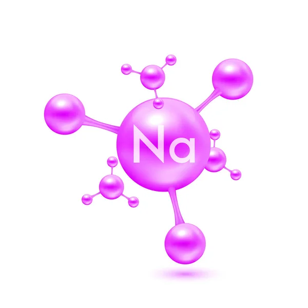 Natriummineralen Vorm Van Atomen Moleculen Paars Glanzend Ikoon Geïsoleerd Witte — Stockvector
