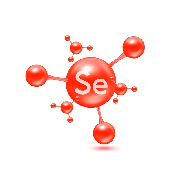 硒矿物以原子分子的形式呈现红色光泽 硒图标3D在白色背景上隔离 矿物质维生素复合体 医学和科学概念 矢量Eps10示例 — 图库矢量图片