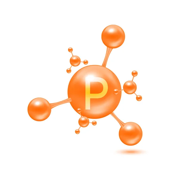 Minerale Fosforo Sotto Forma Molecole Atomi Arancio Lucido Icona Fosforo — Vettoriale Stock