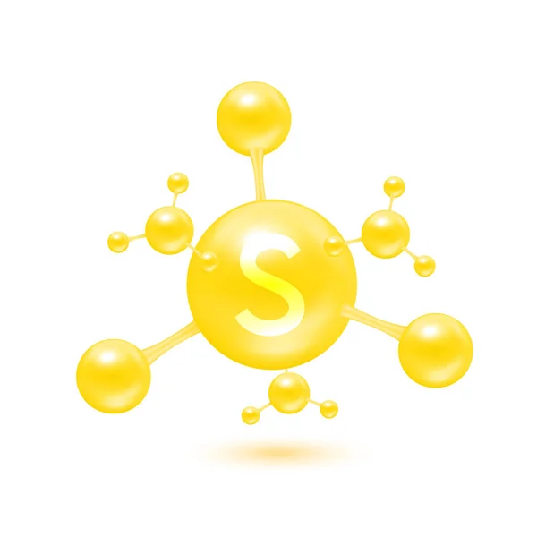 Mineral Belerang Dalam Bentuk Atom Molekul Kuning Mengkilap Ikon Belerang - Stok Vektor