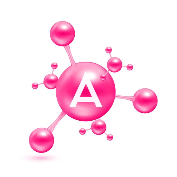 Vitamin Form Atoms Molecules Pink Glossy Icon Isolated White Background — Stock Vector