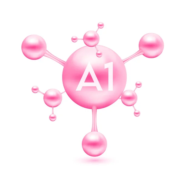 Vitamin Formájában Atomok Molekulák Rózsaszín Fényes Ikon Elszigetelt Fehér Háttér — Stock Vector