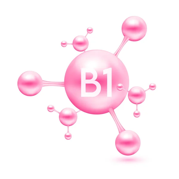 维生素B1以原子分子粉红光洁的形式存在 在白色背景上孤立的图标3D 矿物质维生素复合体 医学和科学概念 矢量Eps10示例 — 图库矢量图片