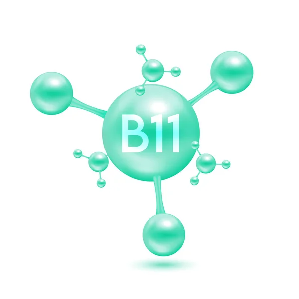 Vitamina B11 Forma Moléculas Átomos Verde Brillante Icono Aislado Sobre — Vector de stock