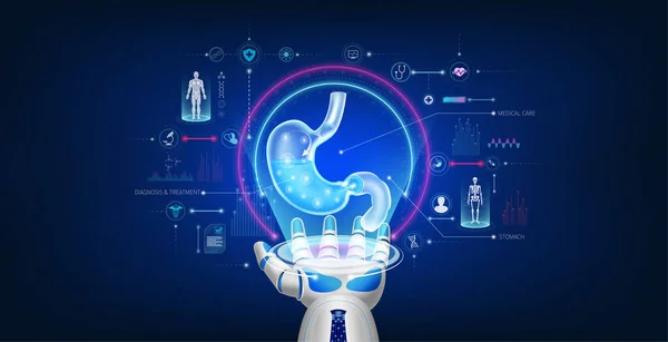 Tecnología Futurista Robótica Cibernética Médica Holograma Virtual Del Estómago Humano — Vector de stock
