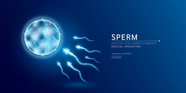 Los Espermatozoides Óvulos Triángulos Bajos Poli Holograma Futurista Brillante Sobre — Vector de stock
