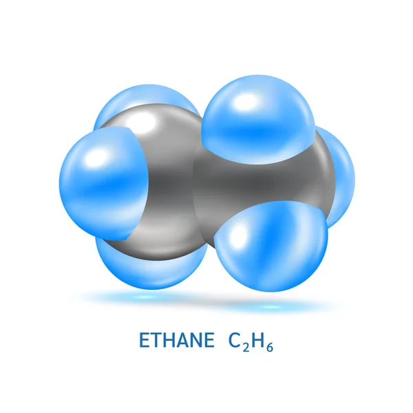 乙烷气体分子模型和物理化学公式 天然气可燃气体燃料 生态学和生物化学科学概念 被白色背景隔离 3D矢量图解 — 图库矢量图片