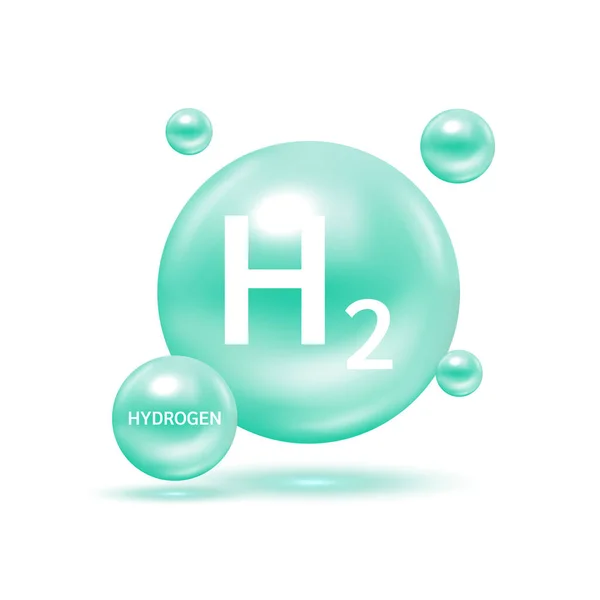 氢H2分子模型绿色和化学公式科学元素 天然气 生态学和生物化学概念 白色背景上的孤立球体 3D矢量图解 — 图库矢量图片