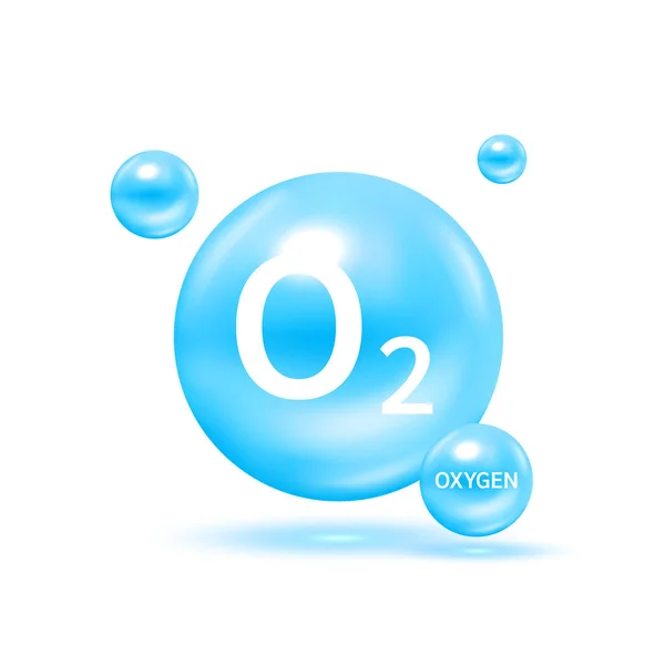 Oxígeno Molécula Modelos Azul Fórmulas Químicas Gas Natural Ecología Bioquímica — Vector de stock