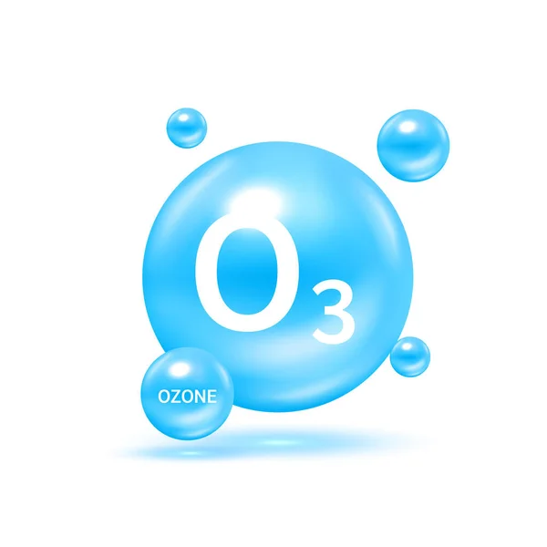 オゾンO3分子モデル青と化学式 天然ガスだ 生態学と生化学の概念 白を背景に 3Dベクトルイラスト — ストックベクタ