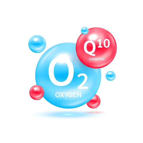 Sauerstoffblase Und Coenzym Q10 Zur Hautpflege Vitaminkomplex Hyaluronsäure Befeuchtet Kollagen — Stockvektor