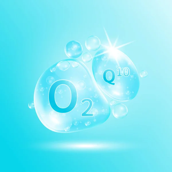 Sauerstoffblase Und Coenzym Q10 Zur Hautpflege Vitaminkomplex Hyaluronsäure Befeuchtet Kollagen — Stockvektor